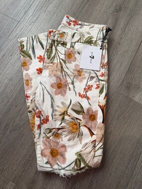 7 For All Mankind White Floral Skinny Jeans with Multi-Color Blossom Print